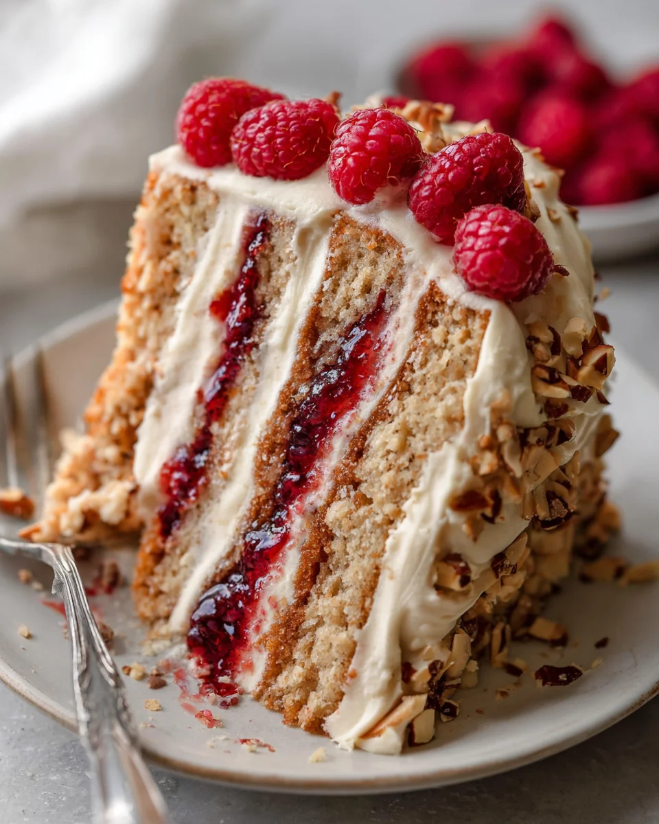 One Bowl Vegan Almond Raspberry Cake with Cream Cheese Frosting One