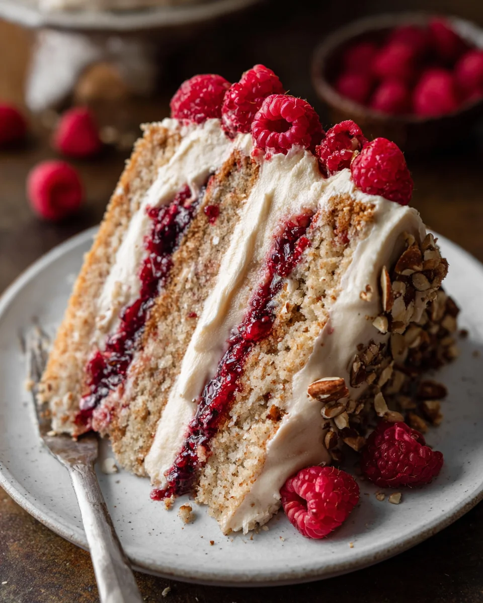 One Bowl Vegan Almond Raspberry Cake with Cream Cheese Frosting One