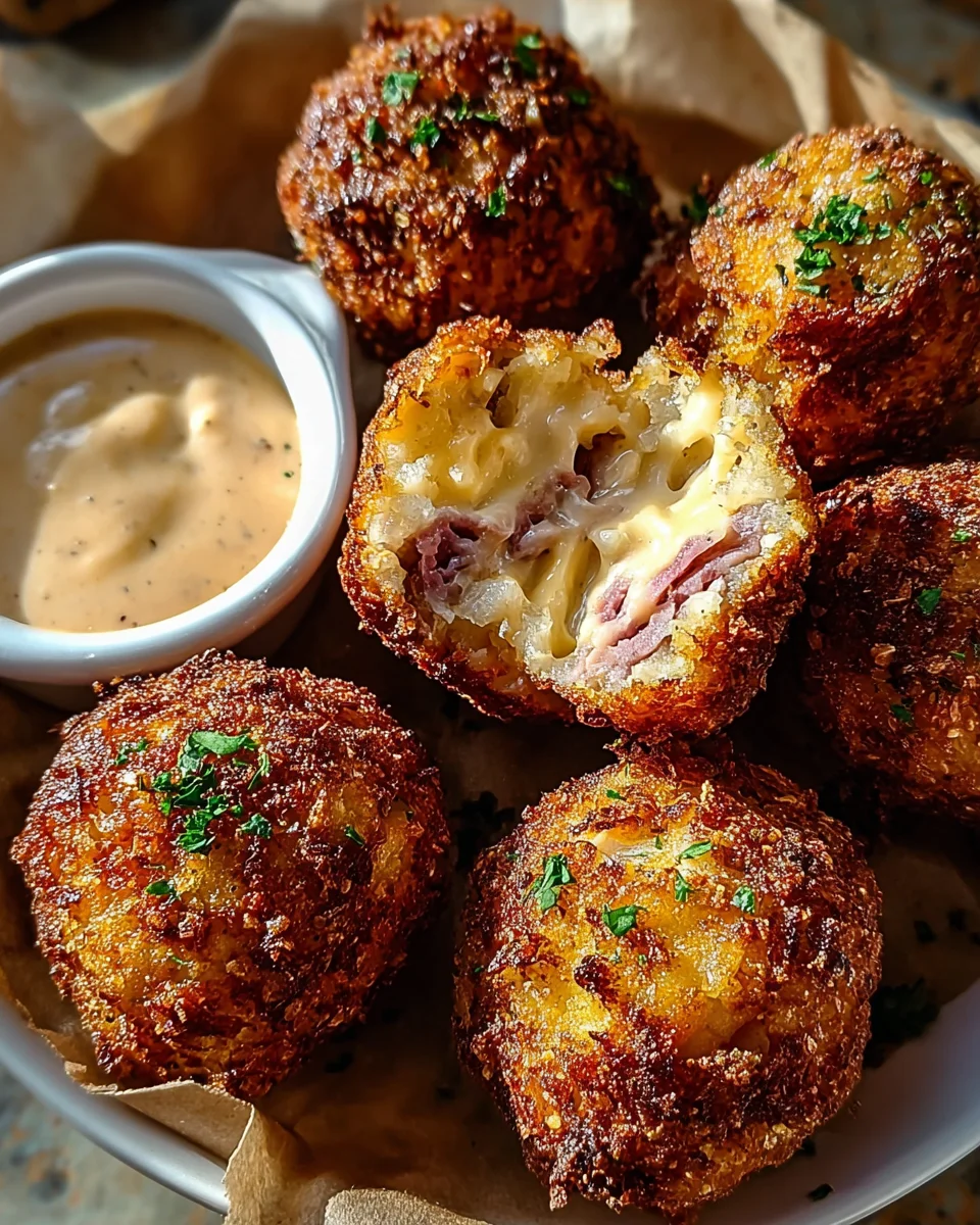 Reuben Balls with Spicy Thousand Island Dipping Sauce Reuben