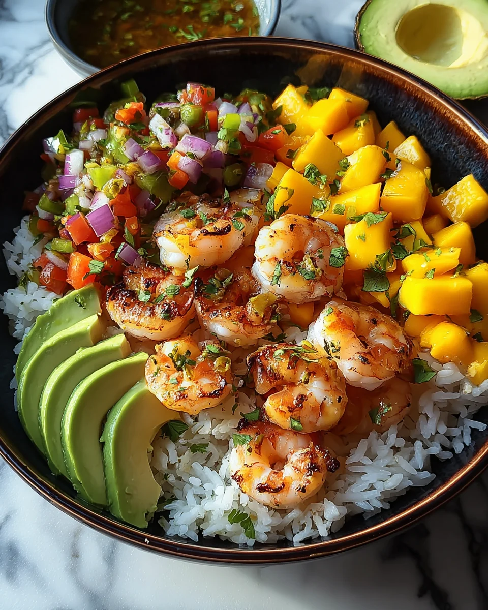 Shrimp and Avocado Bowls with Mango Salsa & Lime-Chili Sauce Shrimp