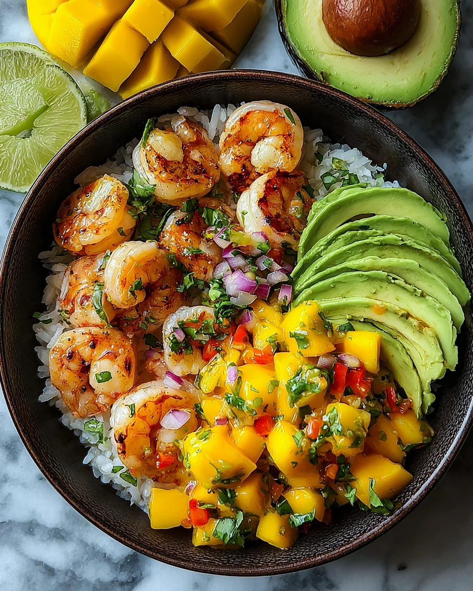 Shrimp and Avocado Bowls with Mango Salsa & Lime-Chili Sauce Shrimp