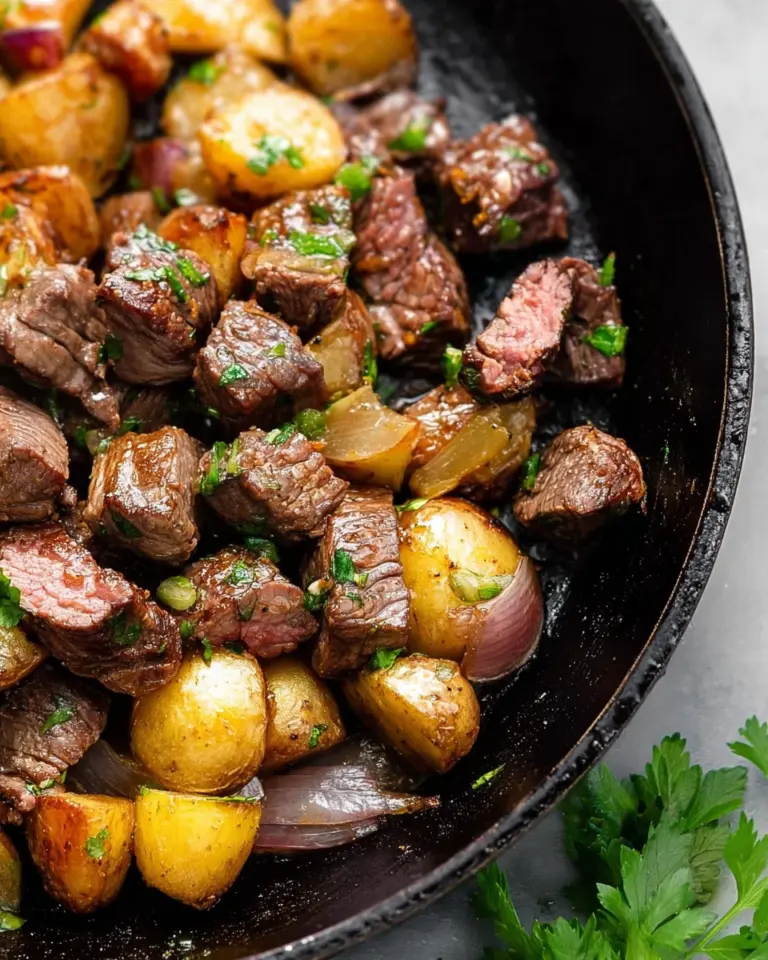 Slow Cooker Garlic Butter Beef Bites & Potatoes