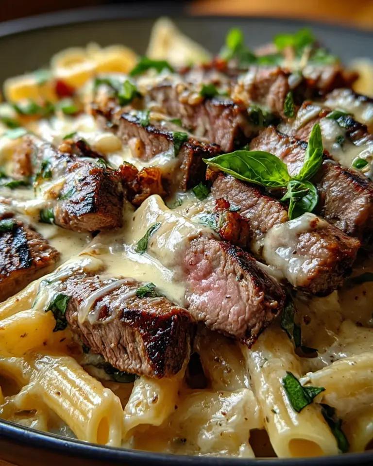 Steak and Creamy Garlic Parmesan Pasta