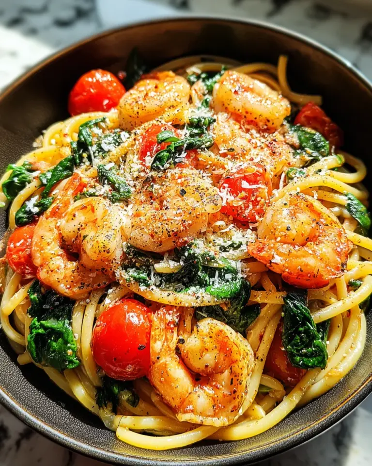 Tomato Spinach Shrimp Pasta