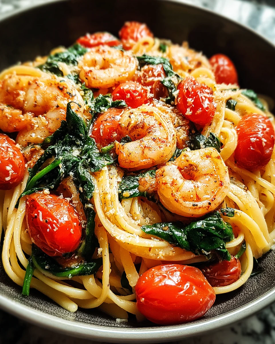 Tomato Spinach Shrimp Pasta Tomato