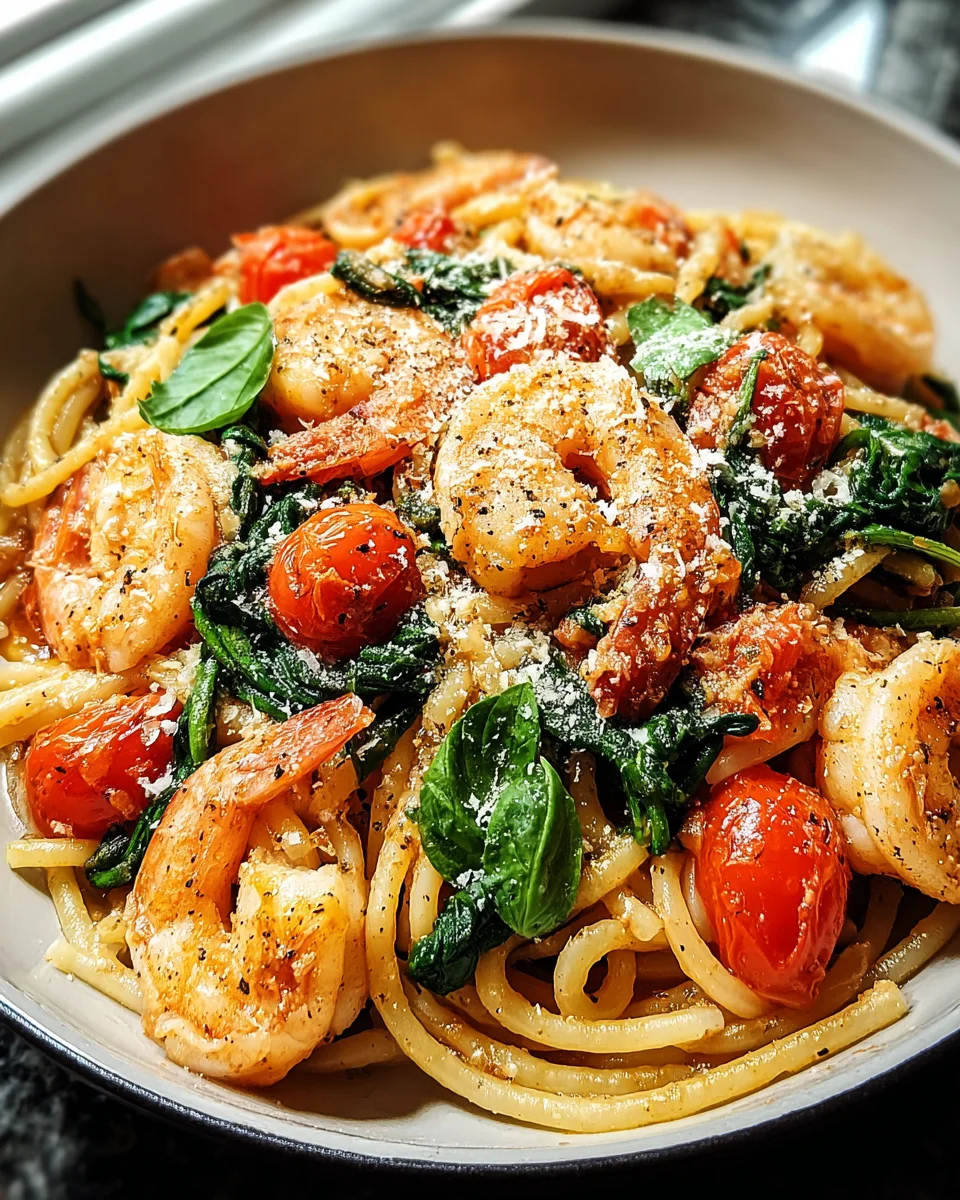 Tomato Spinach Shrimp Pasta Tomato