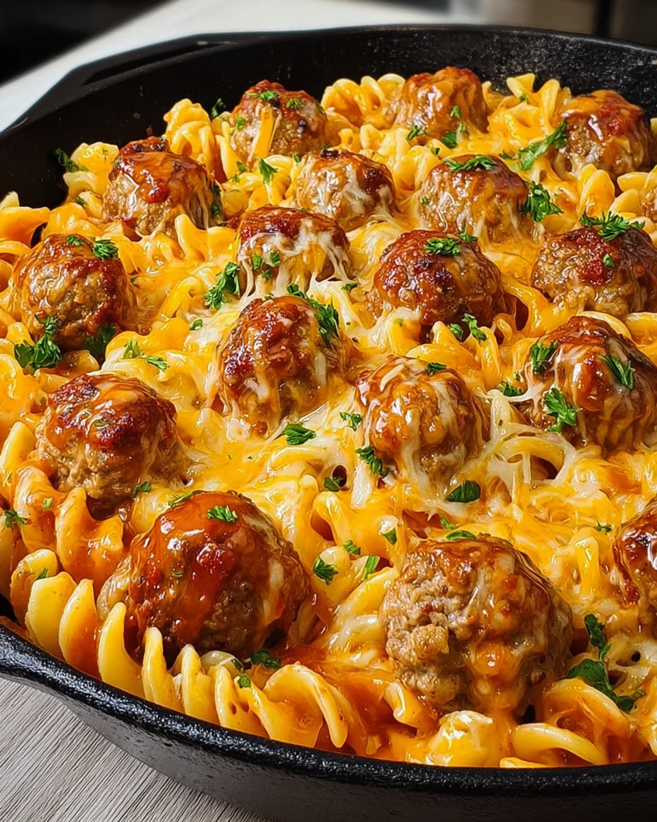 BBQ Ranch Meatball & Cheddar Pasta Skillet 21 BBQ