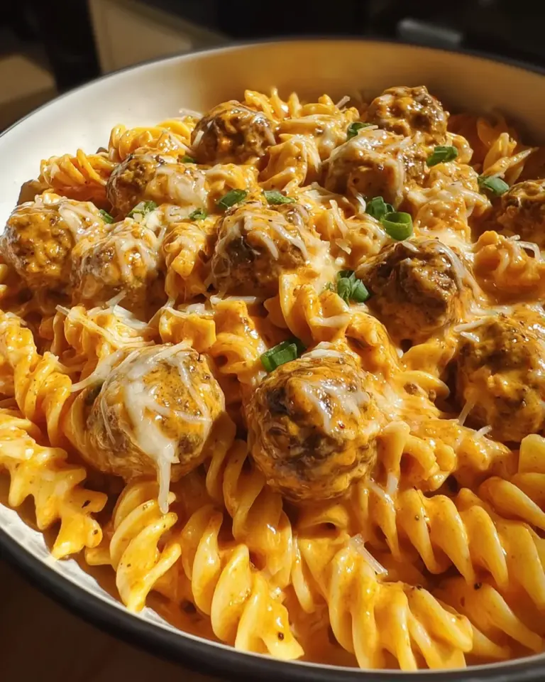 Bold Creamy Buffalo Ranch Meatball Pasta