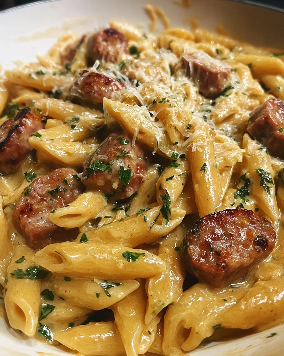 Creamy Garlic Butter Cajun Sausage Penne