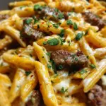 Creamy White Cheddar Cajun Steak Penne