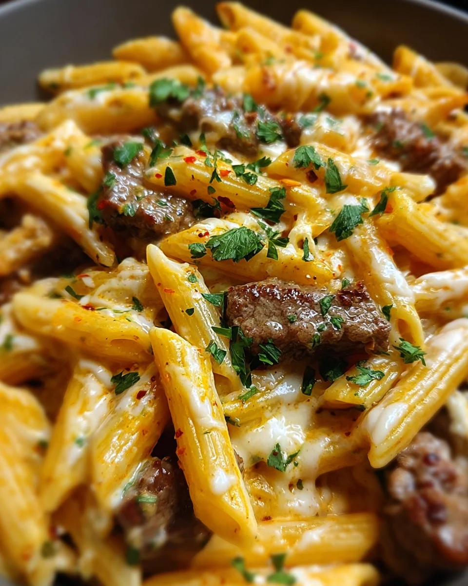 Creamy White Cheddar Cajun Steak Penne