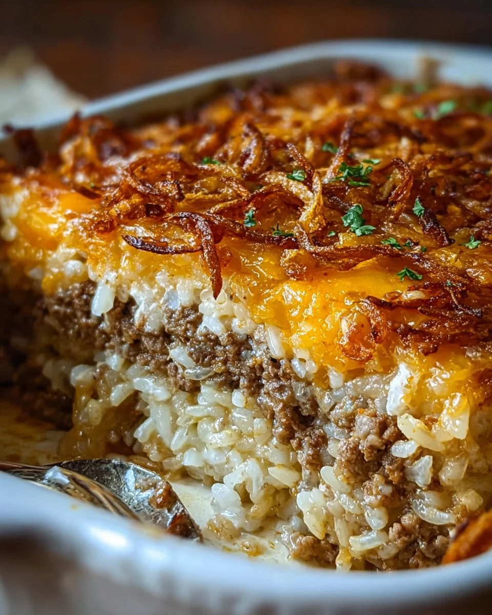 French Onion Ground Beef and Rice Casserole