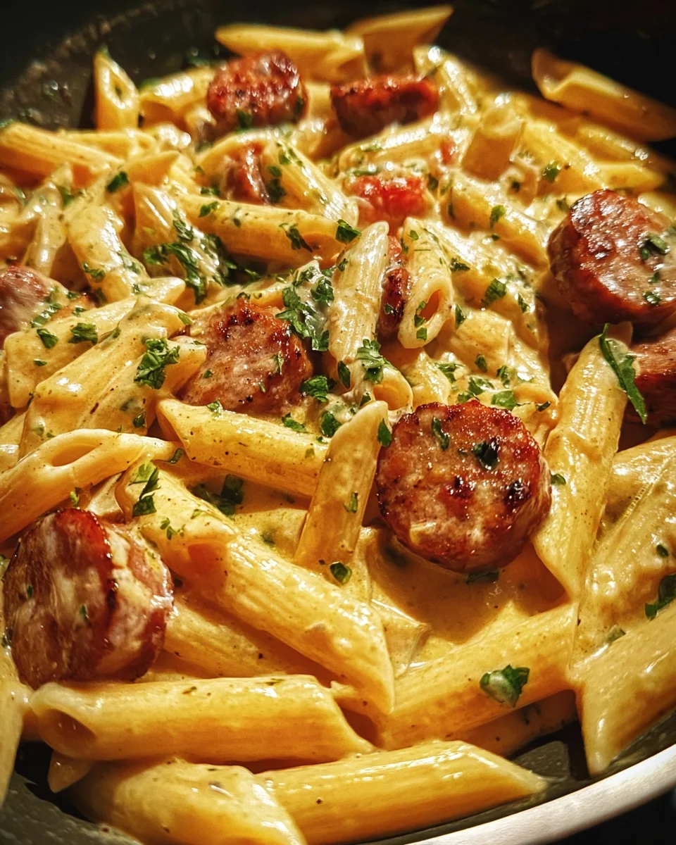 One-Skillet Sticky Garlic Butter Cajun Sausage Pasta 23 One-Skillet