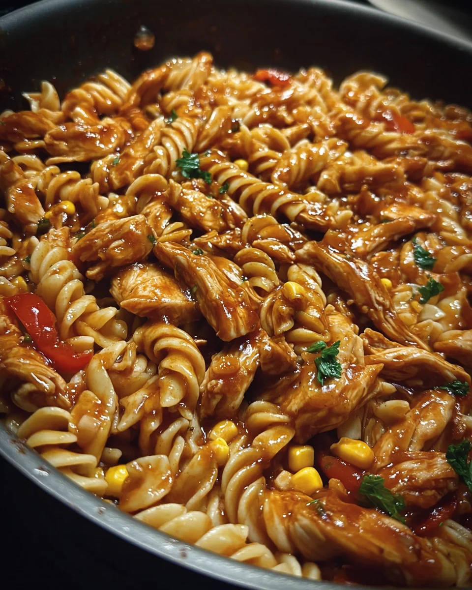 Sticky Honey BBQ Chicken Pasta Skillet