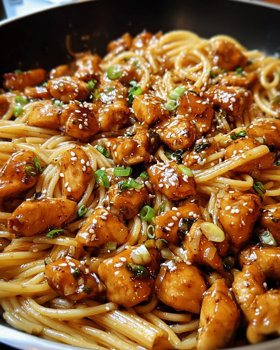 Sticky Honey Garlic Chicken Pasta Skillet
