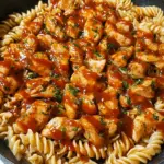 Sticky Sweet Garlic Chicken Pasta Skillet