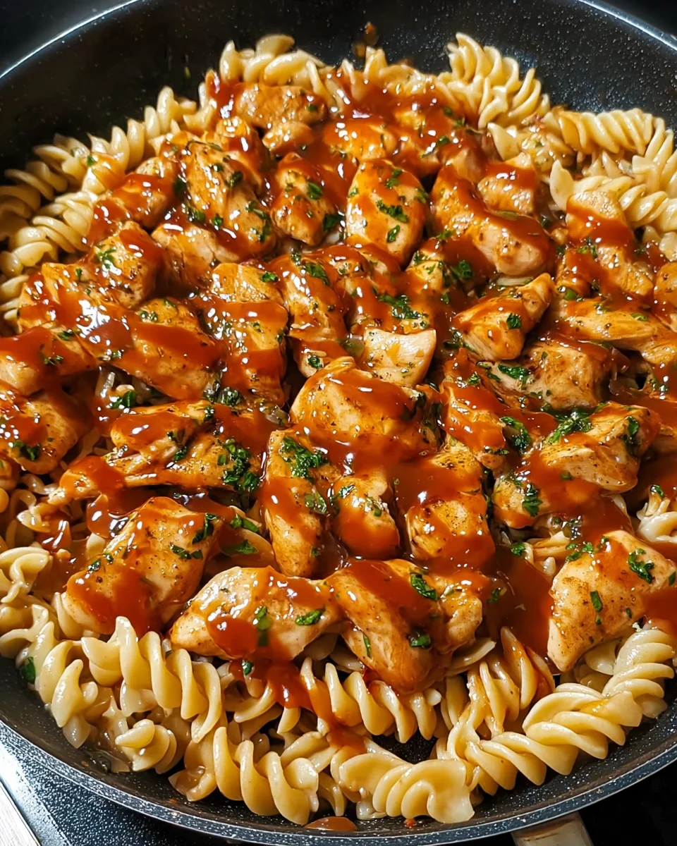 Sticky Sweet Garlic Chicken Pasta Skillet