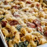 Baked Boursin Cheese Pasta with Sundried Tomatoes and Spinach