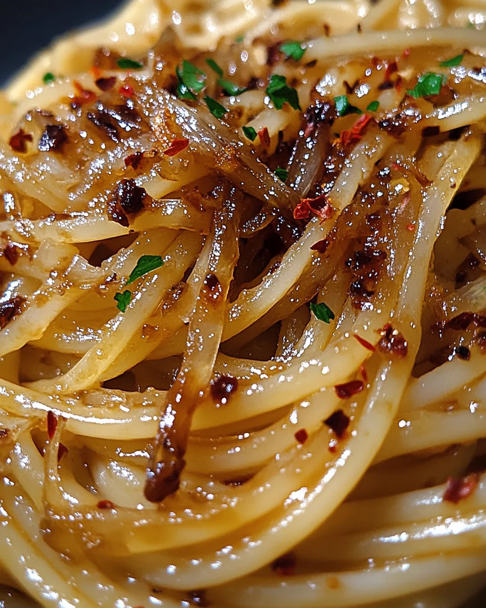 Caramelized Onion Pasta with Chili Oil