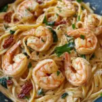 Creamy Tuscan shrimp linguine