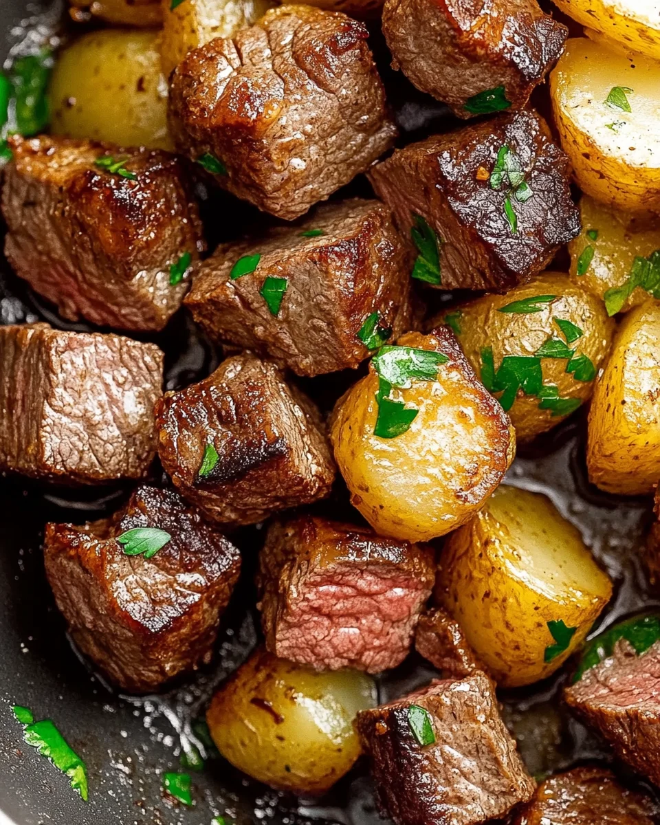 Garlic Butter Steak Bites and Potatoes