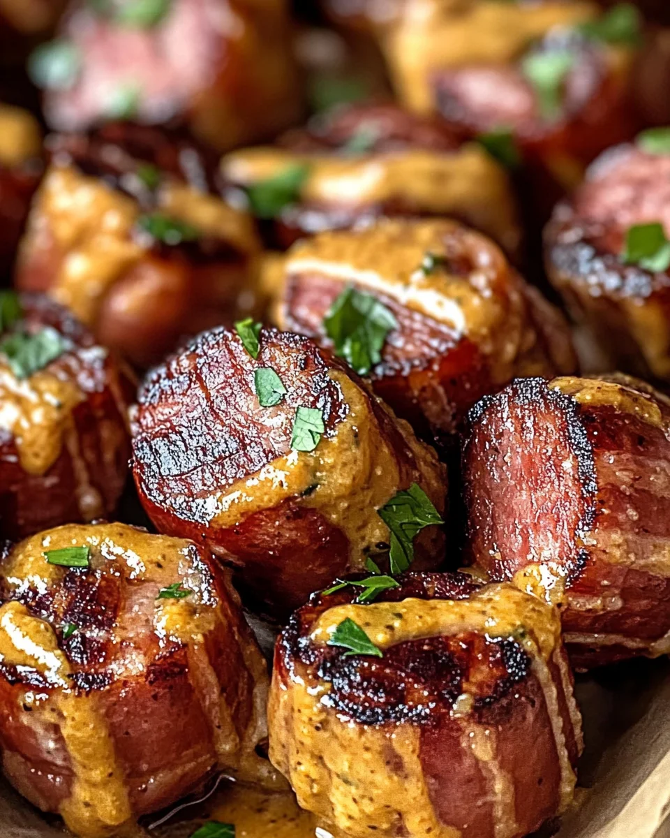 Mustard Hasselback Kielbasa Bites