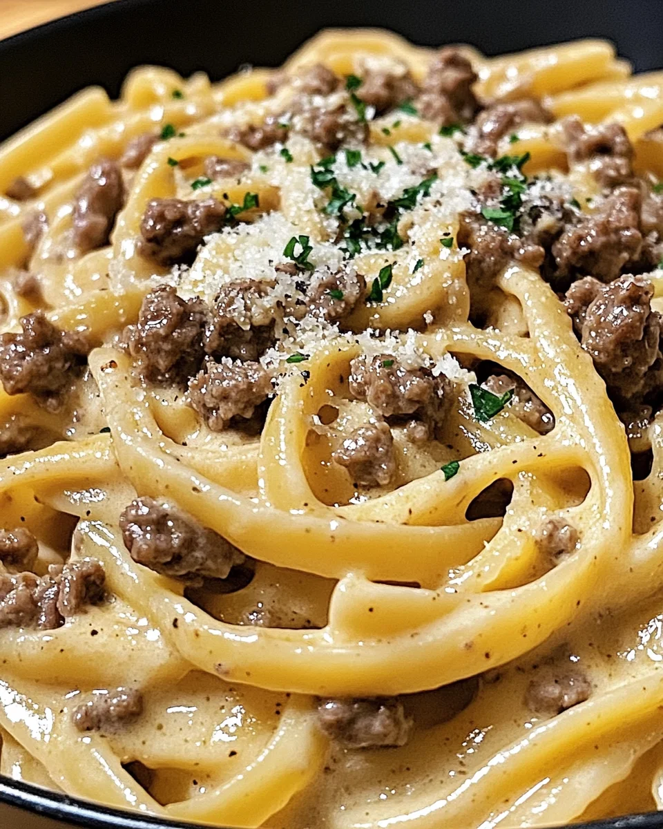 One-Pot Creamy Beef and Garlic Butter Pasta